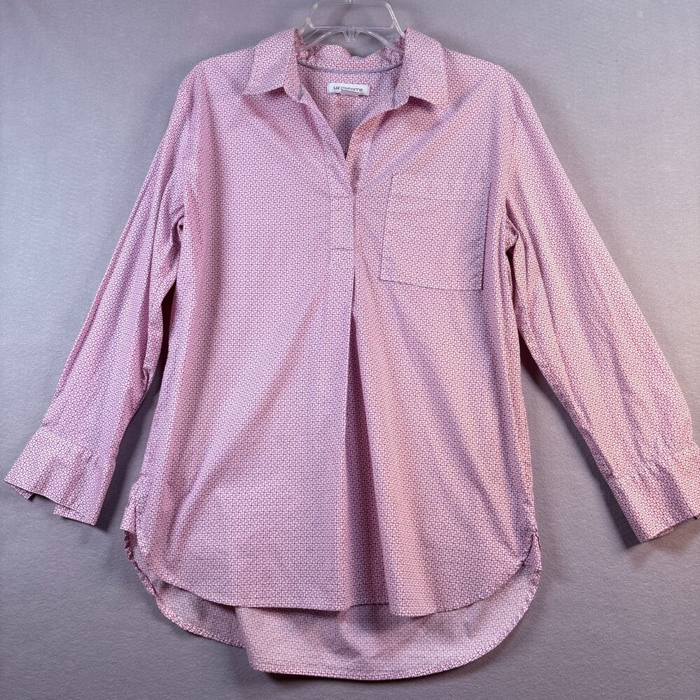 Liz Claiborne Pink Geometric Popover Shirt High-Low Hem Large